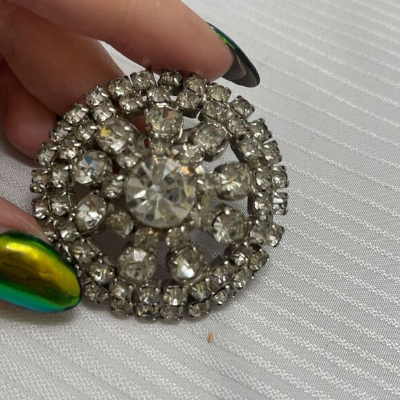 Vintage Clear Crystal Glass Rhinestone Dome Tiered Brooch Pin 3" Large - Picture 3 of 5